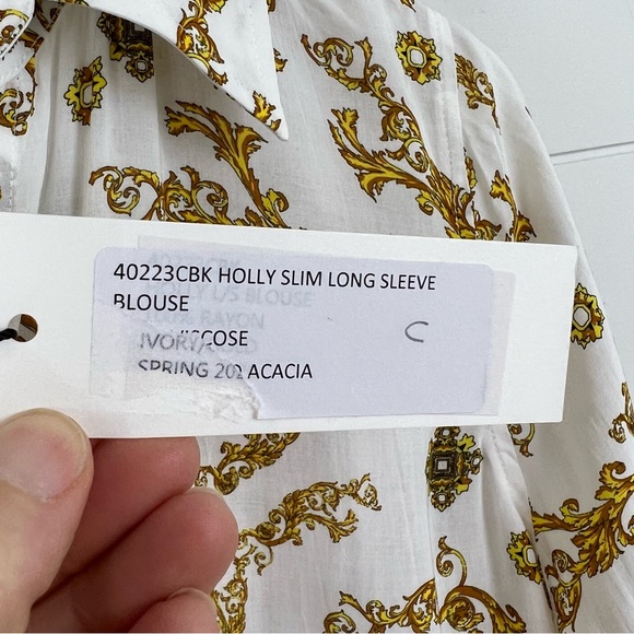 NEW L’AGENCE XS Holly Slim Long Sleeve Blouse Ivory Gold - Picture 6 of 14